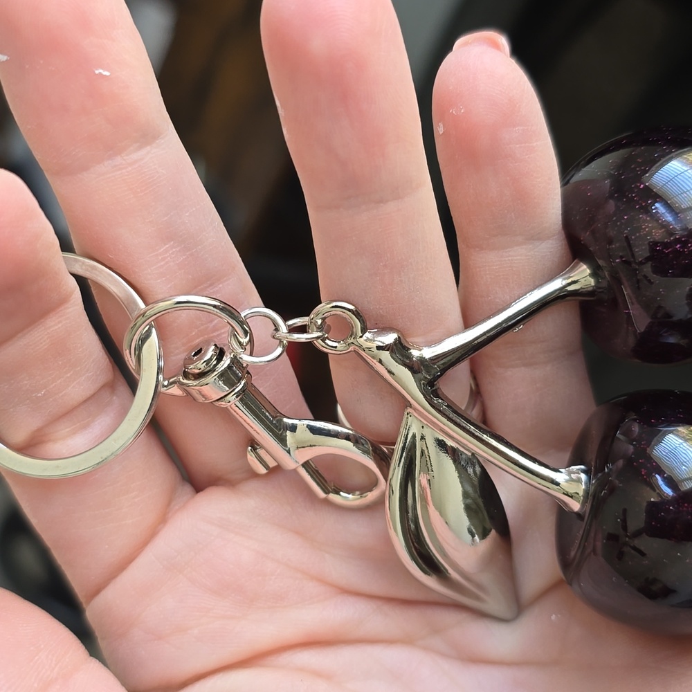 Elegant Cherry Bag Charm with Silver Accents - Picture 2 of 2